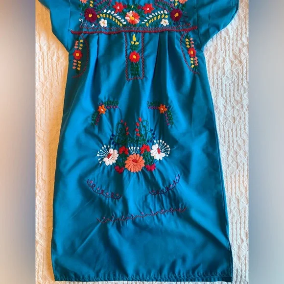 Embroidered Blue Kids Casual Dress - Picture 6 of 16